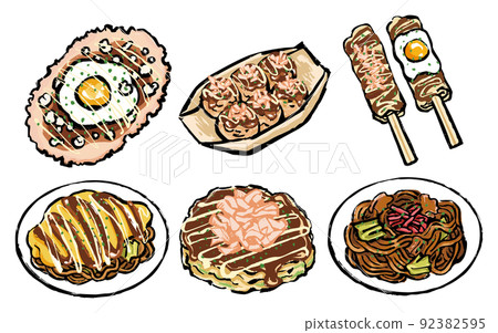關西特產醬菜和麵粉菜餚的插圖集 92382595