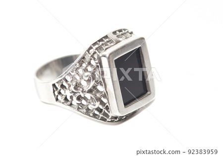 silver ring with a precious stone isolated on a white background silver ring with a precious stone isolated on a white background 92383959