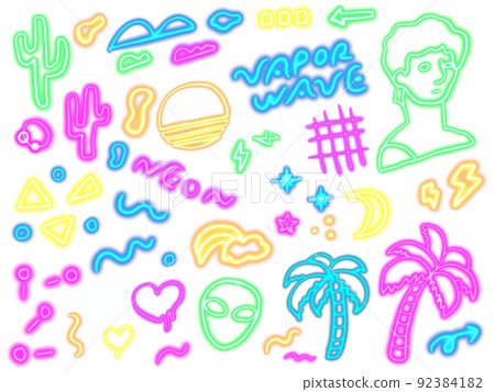 蒸汽波霓虹燈手繪插圖集 92384182