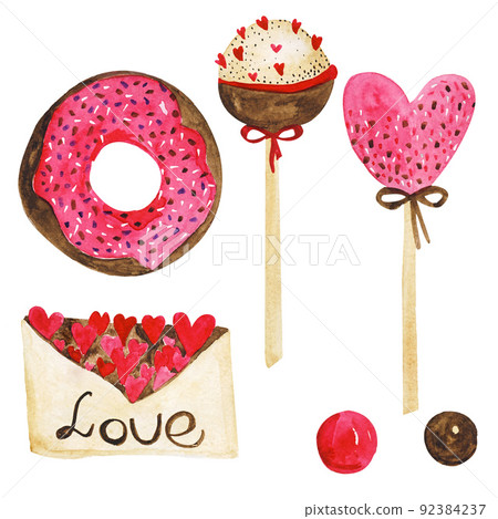 watercolor set of sweets and hearts for her and him 92384237