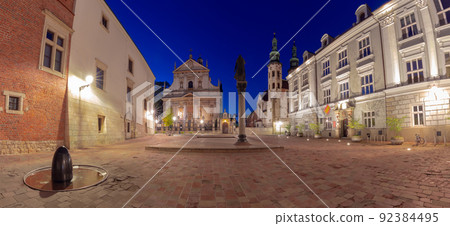 Church of Saints Peter and Paul in night illumination at dawn. Krakow. Church of Saints Peter and Paul in night illumination at dawn. Krakow. 92384495