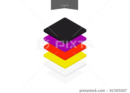 Five squares color-coded with alert level colors-infographic isometric design 92385007