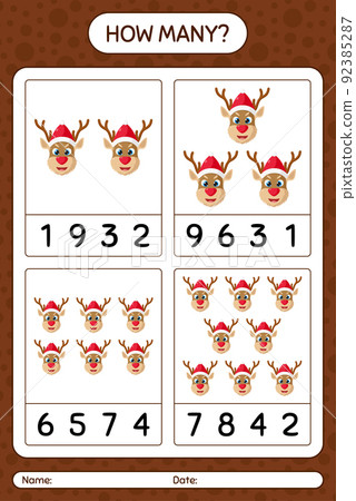 How many counting game with reindeer. worksheet for preschool kids, kids activity sheet 92385287