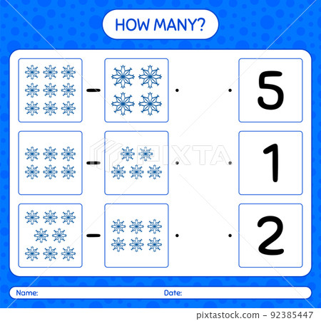 How many counting game with snowman. worksheet for preschool kids, kids activity sheet 92385447