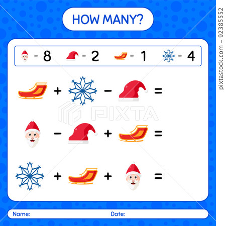 How many counting game with christmas icon. worksheet for preschool kids, kids activity sheet How many counting game with christmas icon. worksheet for preschool kids, kids activity sheet 92385552