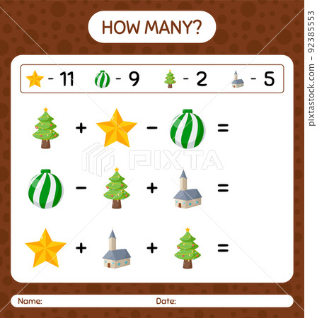 How many counting game with christmas icon. worksheet for preschool kids, kids activity sheet How many counting game with christmas icon. worksheet for preschool kids, kids activity sheet 92385553