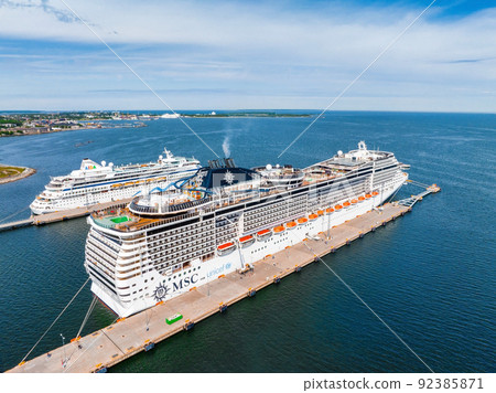 Huge MSC cruise ship docked in a port in Tallinn. 92385871