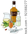 Stylish hand-drawn doodle cartoon style composition with Planters Punch cocktail, bottle of Rum, sugarcane juice jug and lime juice. For bar menu, cook book recipe, stickers or cards 92388277