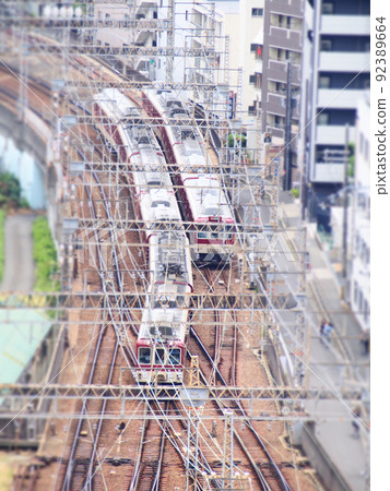 Railway scenery tilt shift 92389664