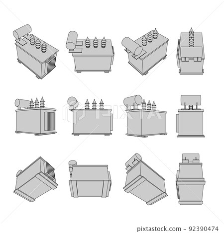 Illustration set of transformers that can be used for electrical work and factories 92390474