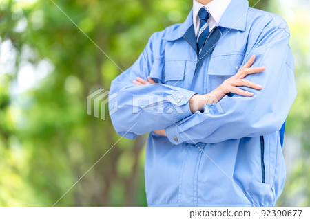 Men in work clothes outdoor fresh green real estate architecture 92390677