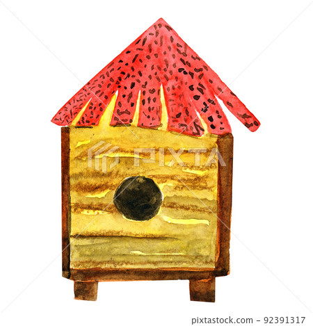 watercolor illustration hive house for wild bees 92391317