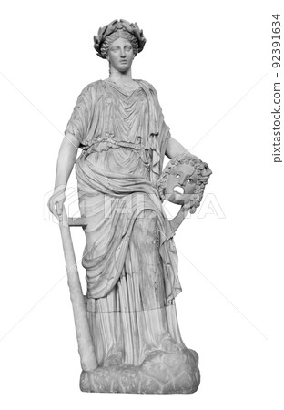 Ancient marble statue of Melpomene Goddess of Tragedy. Antique female sculpture. Sculpture isolated on white background with clipping path 92391634