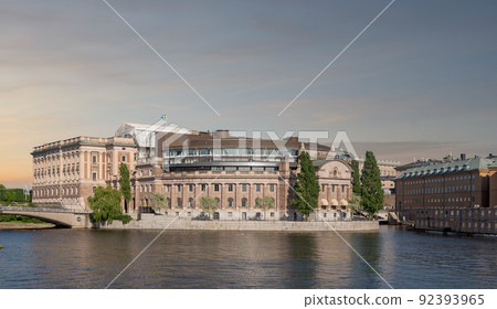 Riksdagshuset, the Swedish Parliament House, located on the island of Helgeandsholmen, Gamla Stan, Stockholm, Sweden 92393965