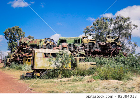 Abandoned Army Tanks on the Tank Graveyard in Asmara, Eritrea 92394018