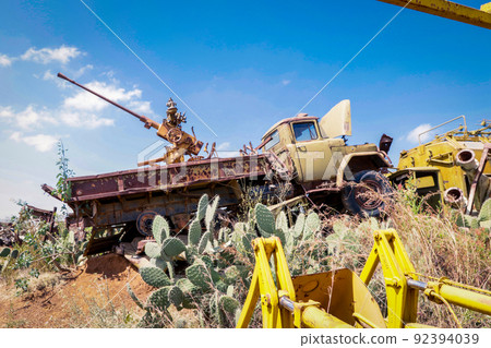 Abandoned Army Tanks on the Tank Graveyard in Asmara, Eritrea 92394039