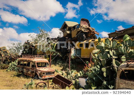 Abandoned Army Tanks on the Tank Graveyard in Asmara, Eritrea 92394040