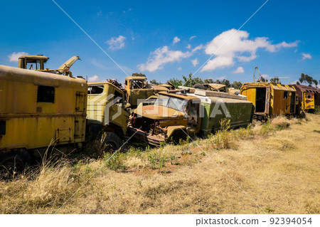 Abandoned Army Tanks on the Tank Graveyard in Asmara, Eritrea 92394054
