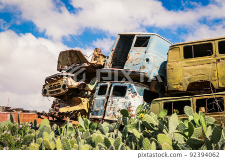 Abandoned Army Tanks on the Tank Graveyard in Asmara, Eritrea 92394062