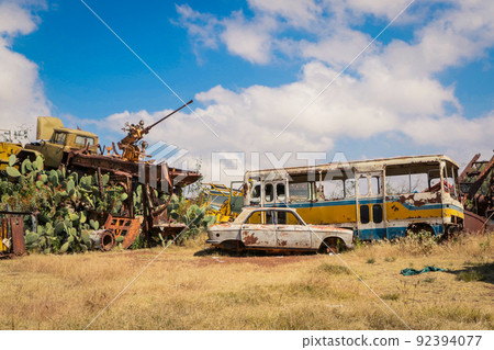Abandoned Army Tanks on the Tank Graveyard in Asmara, Eritrea 92394077