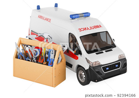 Repair and service of ambulance van, 3D rendering 92394166