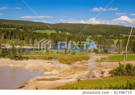 Sunny view of the landscape around Mud Volcano in Yellowstone National Park Sunny view of the landscape around Mud Volcano in Yellowstone National Park 92396719