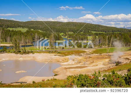 Sunny view of the landscape around Mud Volcano in Yellowstone National Park Sunny view of the landscape around Mud Volcano in Yellowstone National Park 92396720
