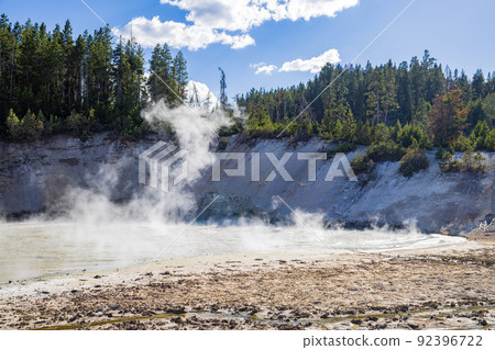 Sunny view of the landscape around Mud Volcano in Yellowstone National Park Sunny view of the landscape around Mud Volcano in Yellowstone National Park 92396722
