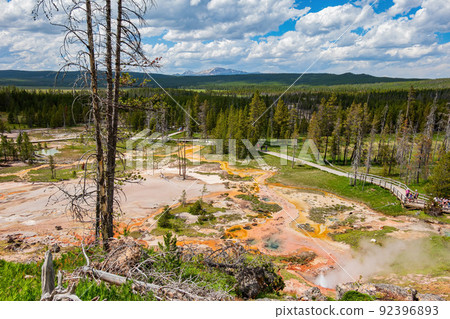 Sunny view of the landscape around Artists Paintpots in Yellowstone National Park Sunny view of the landscape around Artists Paintpots in Yellowstone National Park 92396893