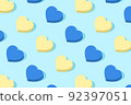 Geometric hearts in the pastel colors of the Ukrainian flag. 92397051