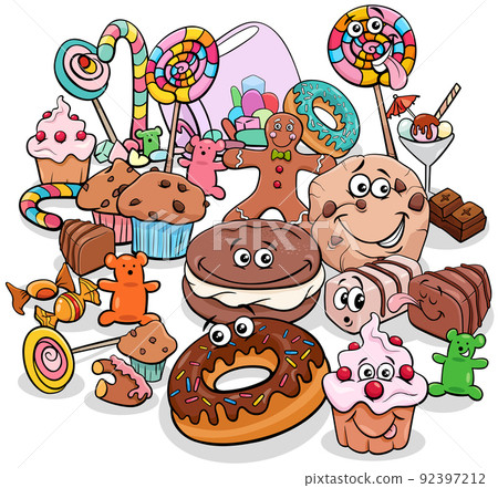 cartoon sweet food objects characters group 92397212