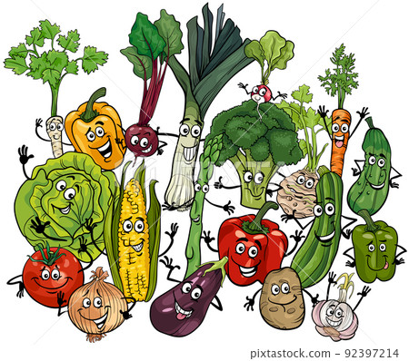 funny cartoon vegetables characters group 92397214