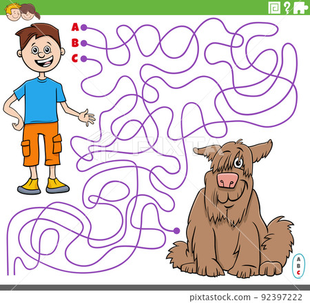maze with cartoon boy character and his dog maze with cartoon boy character and his dog 92397222