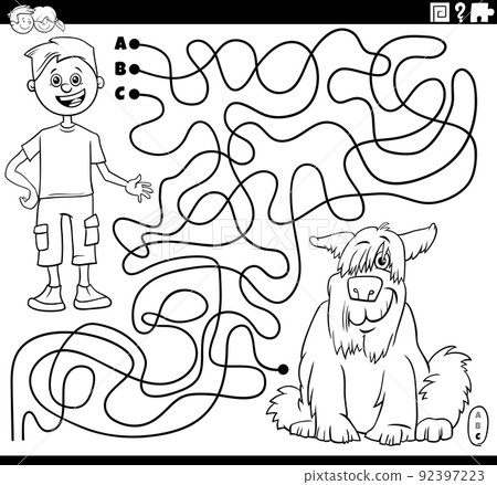 maze with cartoon boy and his dog coloring page maze with cartoon boy and his dog coloring page 92397223