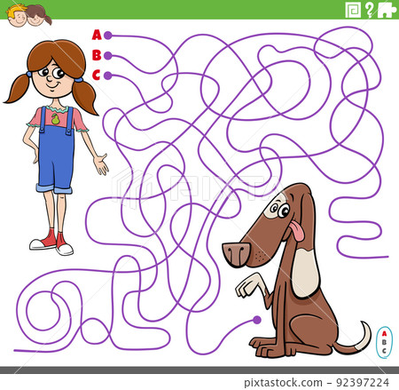 maze game with cartoon girl character and her dog maze game with cartoon girl character and her dog 92397224