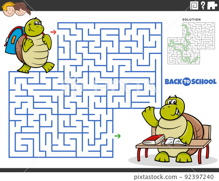 maze game with cartoon turtle pupil going to school maze game with cartoon turtle pupil going to school 92397240