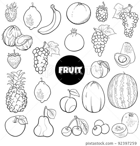 cartoon fresh fruit food objects set coloring page cartoon fresh fruit food objects set coloring page 92397259