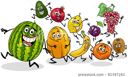 cartoon funny fruit comic characters group 92397262