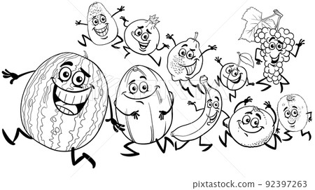 cartoon funny fruit characters group coloring page cartoon funny fruit characters group coloring page 92397263