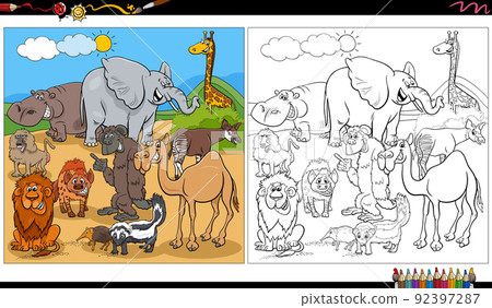 cartoon wild animal characters group coloring page cartoon wild animal characters group coloring page 92397287