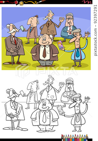 cartoon elder men or seniors group coloring page 92397291