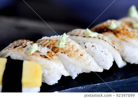 sushi or engawa sushi or fish sushi, rice topped with engawa or fish rolls 92397899
