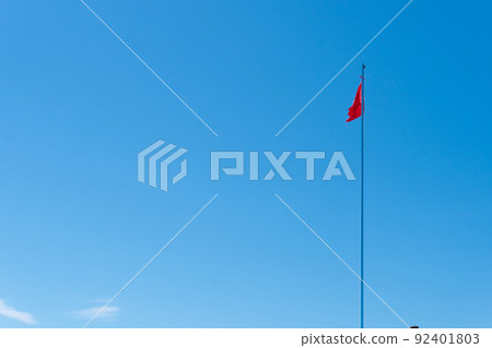 Flag sky fabric red background wave streamer riband cloth loop, from banner curve in scarf and tulle travel, luxury clothing. Cotton digitally drapery, textil Flag sky fabric red background wave streamer riband cloth loop, from banner curve in scarf and tulle travel, luxury clothing. Cotton digitally drapery, textil 92401803