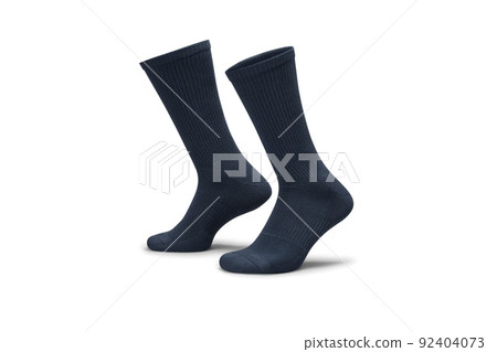 Pair of blue cotton socks isolated on white. Set of short socks for sports as mock up and label for advertising, logo, branding. Pair of blue cotton socks isolated on white. Set of short socks for sports as mock up and label for advertising, logo, branding. 92404073