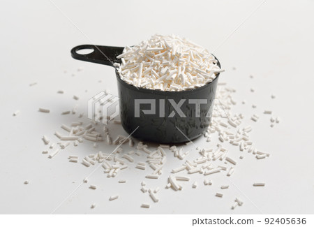 Potassium sorbate is the potassium salt of sorbic acid. On white background Potassium sorbate is the potassium salt of sorbic acid. On white background 92405636