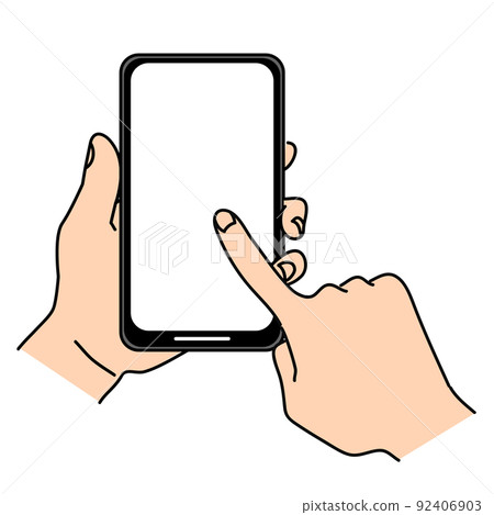 It is an illustration at hand of a person who operates a portrait smartphone It is an illustration at hand of a person who operates a portrait smartphone 92406903