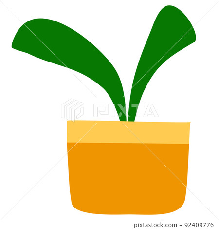 Abstract green home plant in orange yellow pot, flat vector 92409776