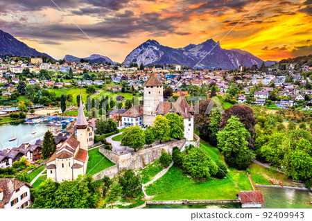 Spiez Castle on lake Thun in Switzerland 92409943