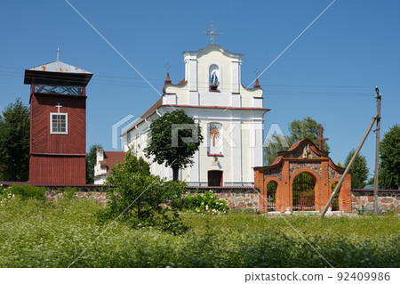 Old ancient catholic church of the Immaculate Conception of the Virgin Mary, Kostenevichi, Minsk region, Belarus. 92409986