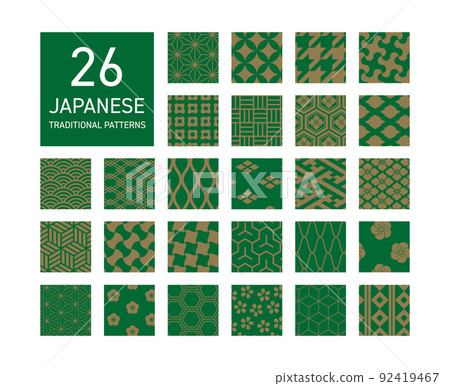 Japanese pattern set of green and gold 92419467